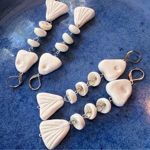 Handmade Clay and Shell Fishbone Earrings